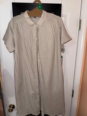 Well Worn Beige Button-Front Midi Dress
